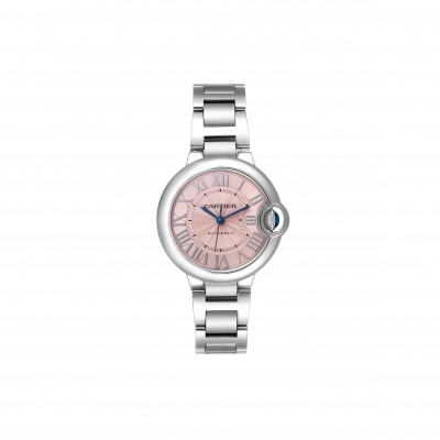 CARTIER BALLON BLEU MIDSIZE STEEL PINK DIAL LADIES 36MM WATCH W6920041
