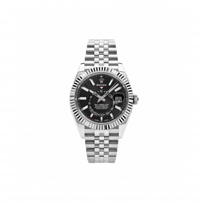 ROLEX SKY-DWELLER STAINLESS STEEL BLACK DIAL JUBILEE 42MM WATCH 326934