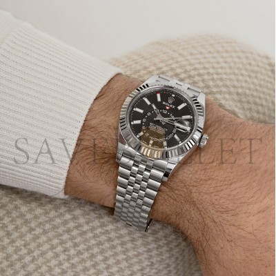 ROLEX SKY-DWELLER STAINLESS STEEL BLACK DIAL JUBILEE 42MM WATCH 326934