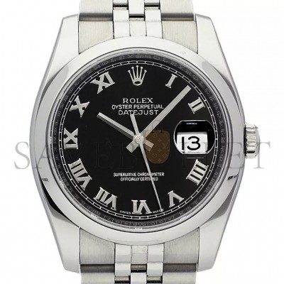 ROLEX DATEJUST BLACK DIAL STAINLESS STEEL JUBILEE BRACELET AUTOMATIC 36MM WATCH 116200