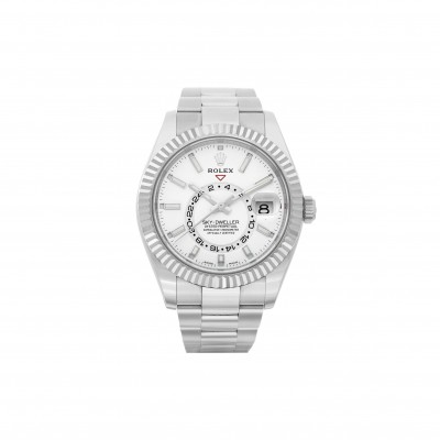 ROLEX SKY-DWELLER STAINLESS STEEL ANNUAL CALENDAR DUAL TIME ZONE WRISTWATCH WITH WHITE GOLD 40MM 326934