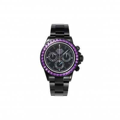 ROLEX DAYTONA ALL BLACK EDITION PURPLE DIAMONDS BEZEL BLACK DIAL 40MM WATCH N4130
