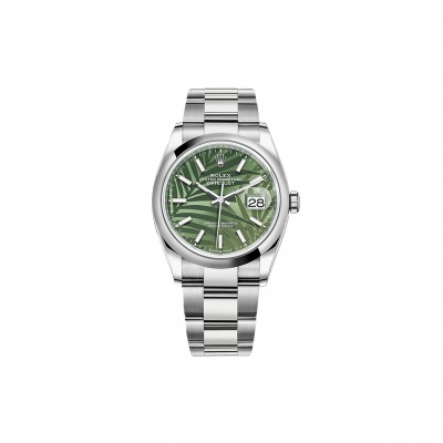 ROLEX DATEJUST OLIVE GREEN PALM PATTERN 36MM WATCH 126200