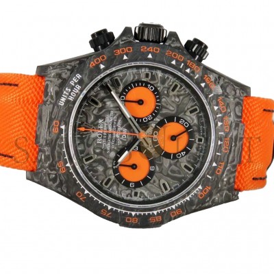 ROLEX DAYTONA DIW CARBON SWISSREPLICA DIAL ORANGE STRAP 40MM WATCH CM002-15C