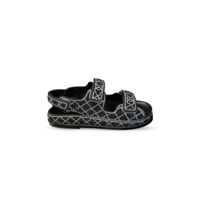 CHANEL SANDALS RHINESTONE LEATHER