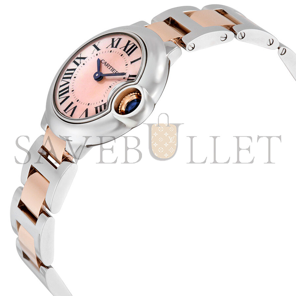 CARTIER BALLON BLEU MOTHER OF PEARL STAINLESS STEEL AND 18KT ROSE GOLD LADIES 28MM WATCH W2BB0009