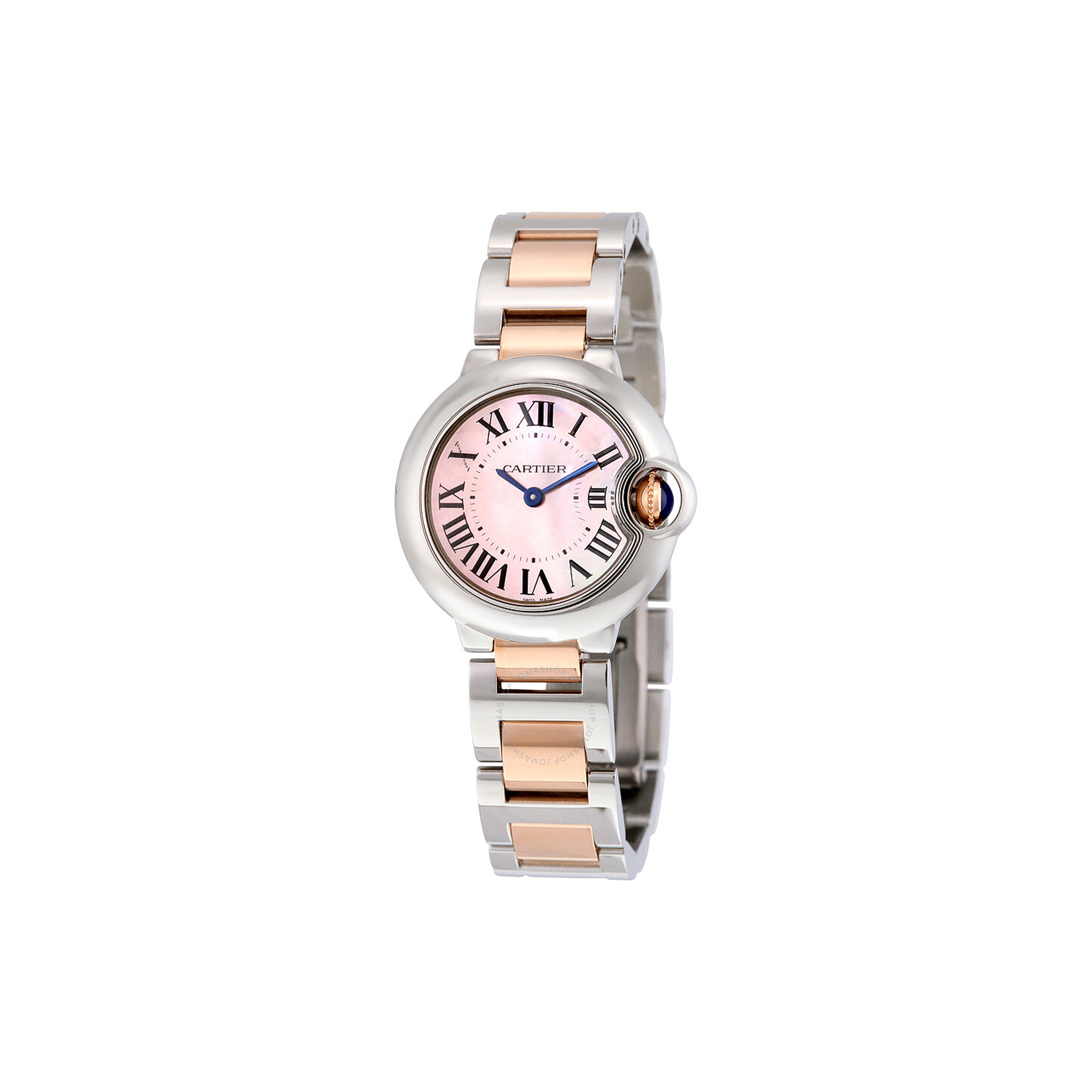 CARTIER BALLON BLEU MOTHER OF PEARL STAINLESS STEEL AND 18KT ROSE GOLD LADIES 28MM WATCH W2BB0009