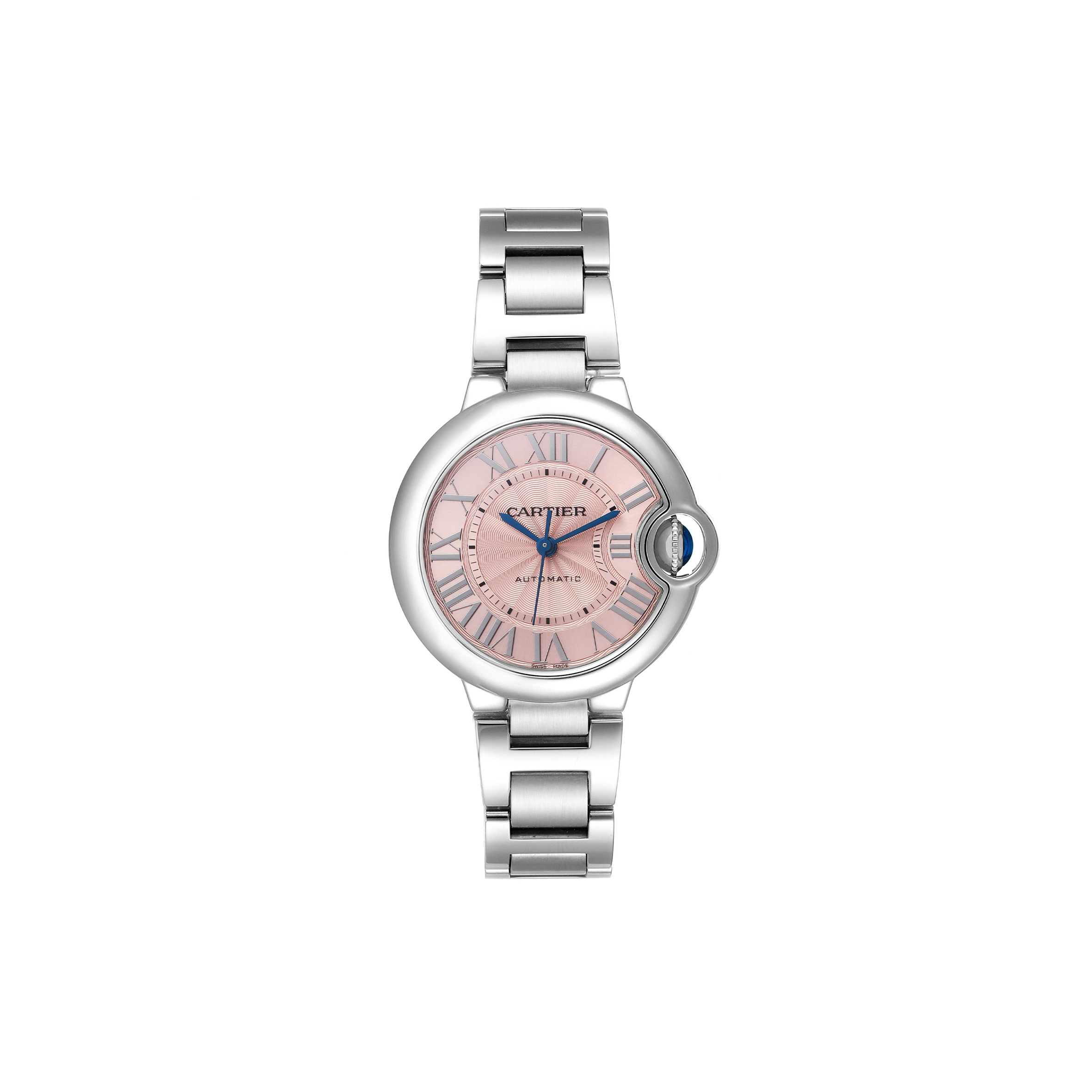 CARTIER BALLON BLEU MIDSIZE STEEL PINK DIAL LADIES 36MM WATCH W6920041
