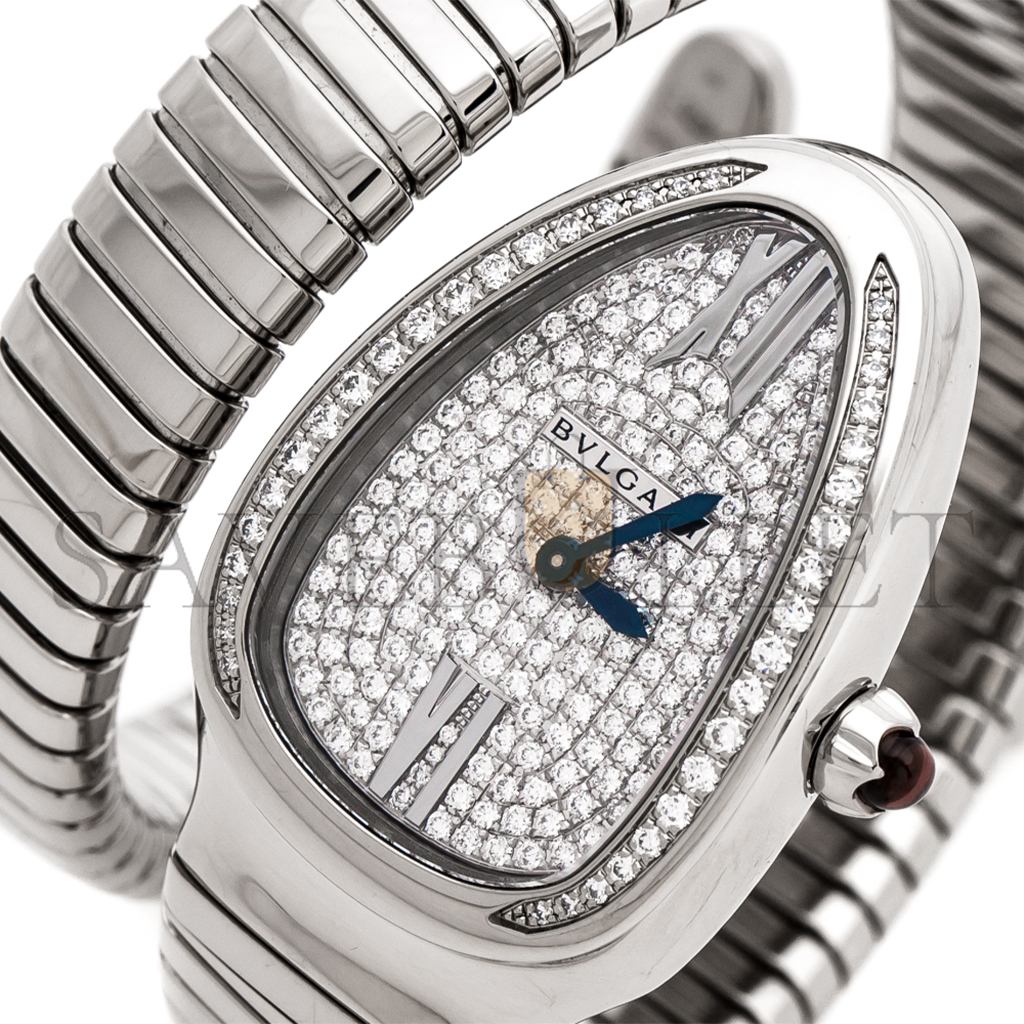 BVLGARI DIAMOND PAVE 18K WHITE GOLD SERPENTI TUBOGAS WOMEN'S WRIST 35MM WATCH 102005