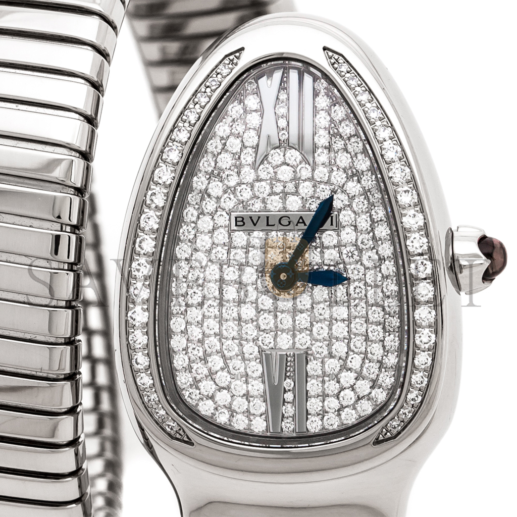 BVLGARI DIAMOND PAVE 18K WHITE GOLD SERPENTI TUBOGAS WOMEN'S WRIST 35MM WATCH 102005
