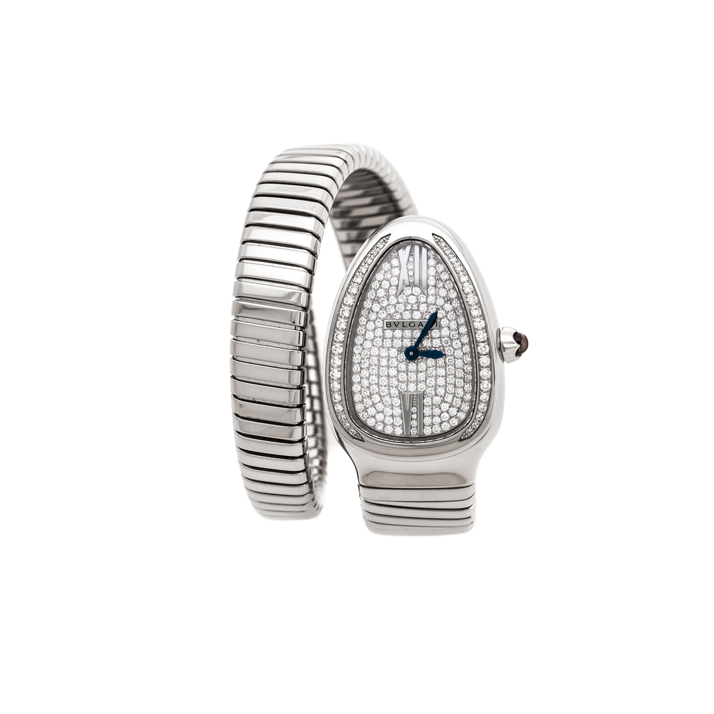 BVLGARI DIAMOND PAVE 18K WHITE GOLD SERPENTI TUBOGAS WOMEN'S WRIST 35MM WATCH 102005