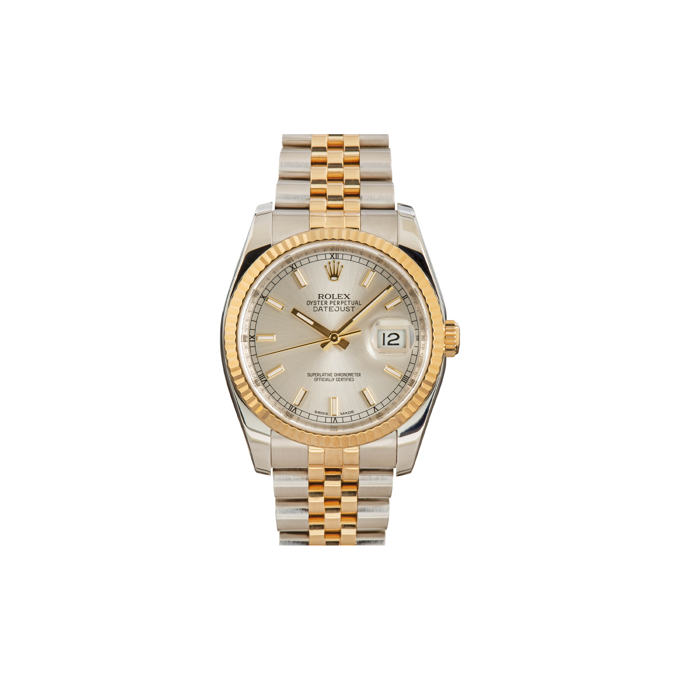 ROLEX DATEJUST SILVER DIAL 36MM WATCH 116233