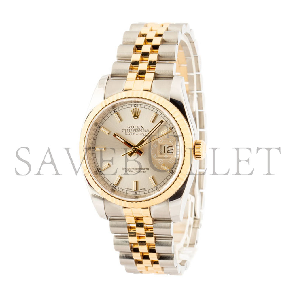 ROLEX DATEJUST SILVER DIAL 36MM WATCH 116233