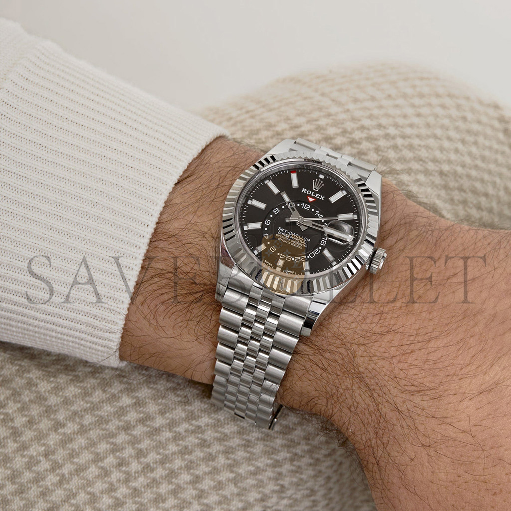 ROLEX SKY-DWELLER STAINLESS STEEL BLACK DIAL JUBILEE 42MM WATCH 326934