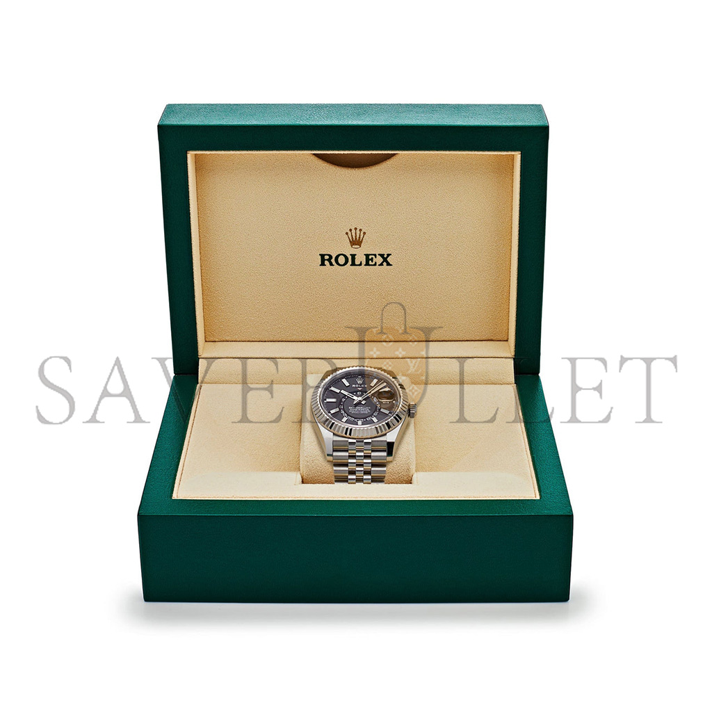 ROLEX SKY-DWELLER STAINLESS STEEL BLACK DIAL JUBILEE 42MM WATCH 326934