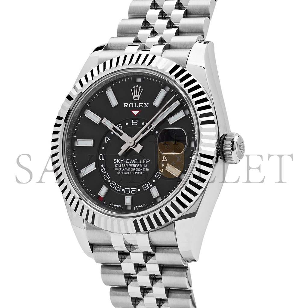 ROLEX SKY-DWELLER STAINLESS STEEL BLACK DIAL JUBILEE 42MM WATCH 326934