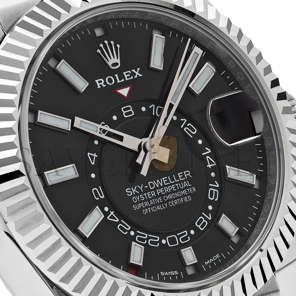 ROLEX SKY-DWELLER STAINLESS STEEL BLACK DIAL JUBILEE 42MM WATCH 326934