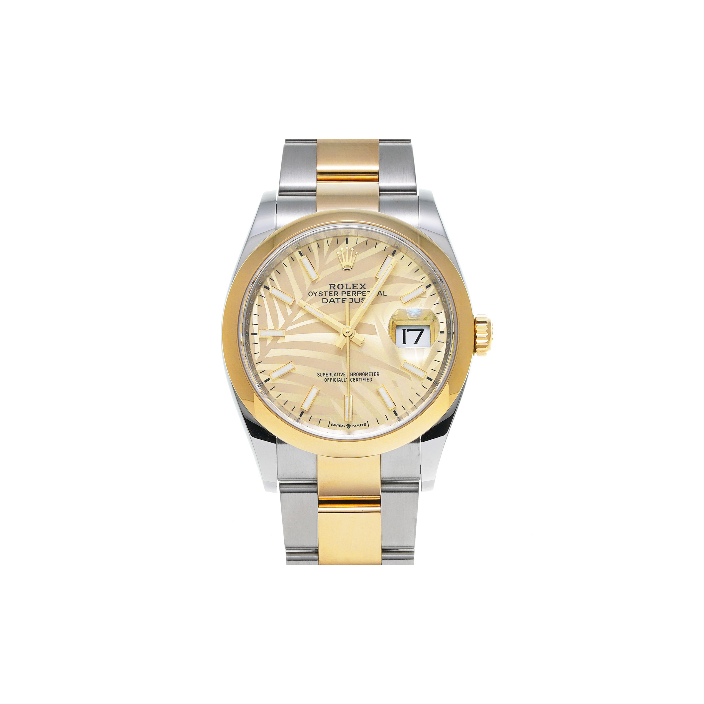 ROLEX DATEJUST GOLDEN PALM PATTERN 36MM WATCH 126203