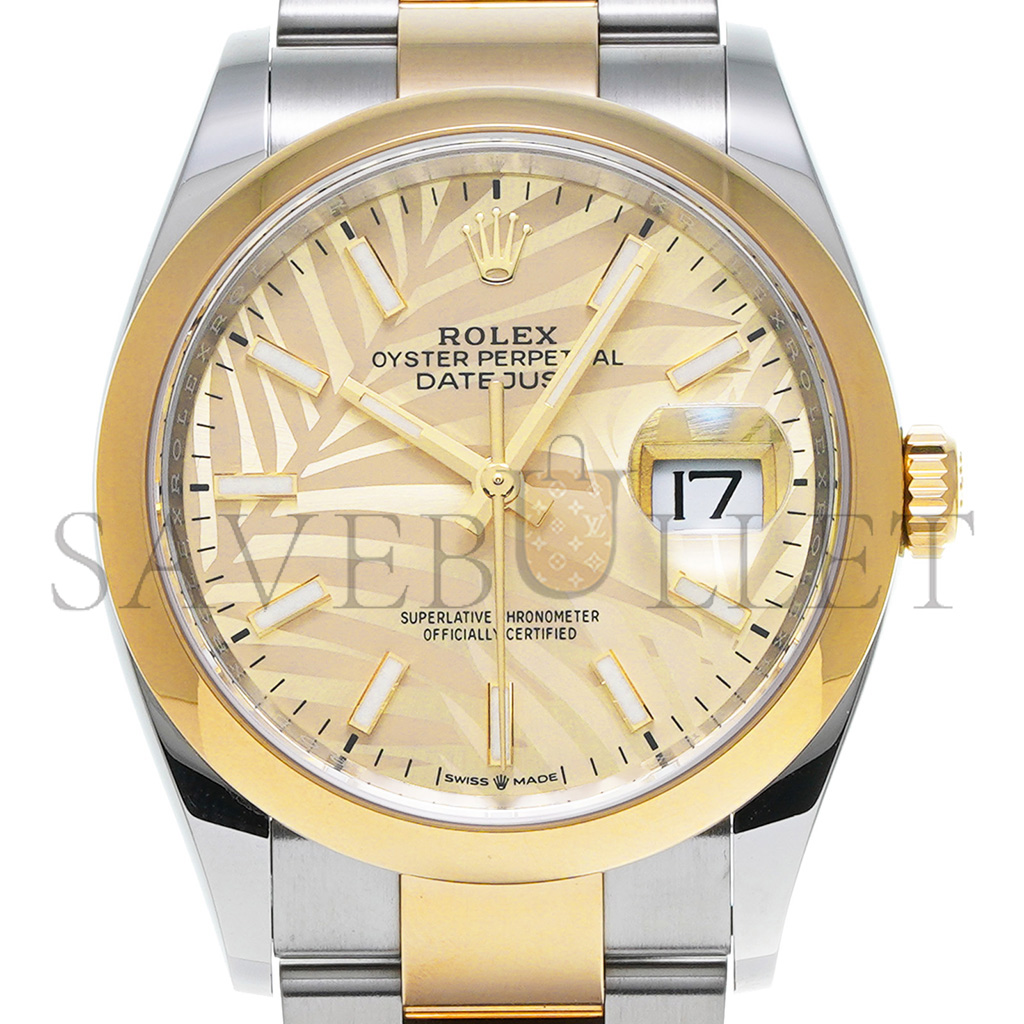 ROLEX DATEJUST GOLDEN PALM PATTERN 36MM WATCH 126203