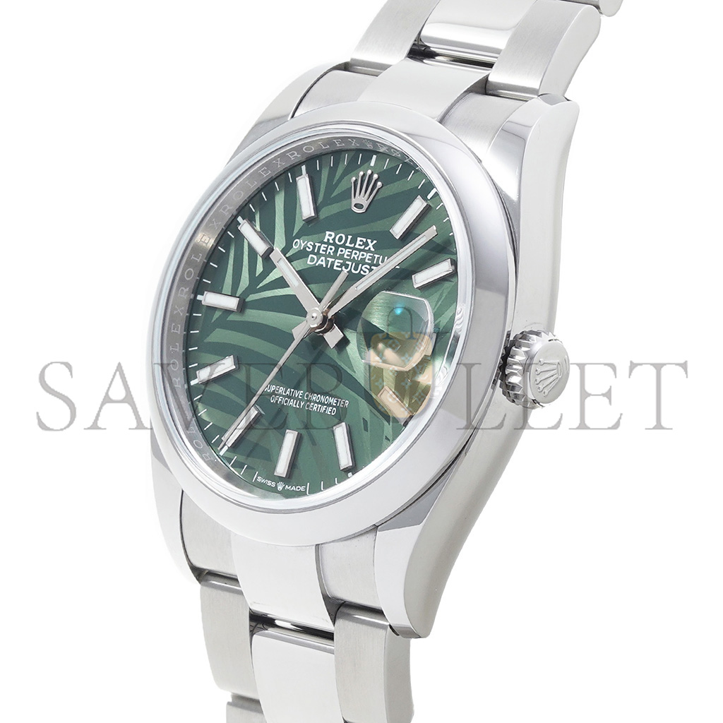ROLEX DATEJUST OLIVE GREEN PALM PATTERN 36MM WATCH 126200