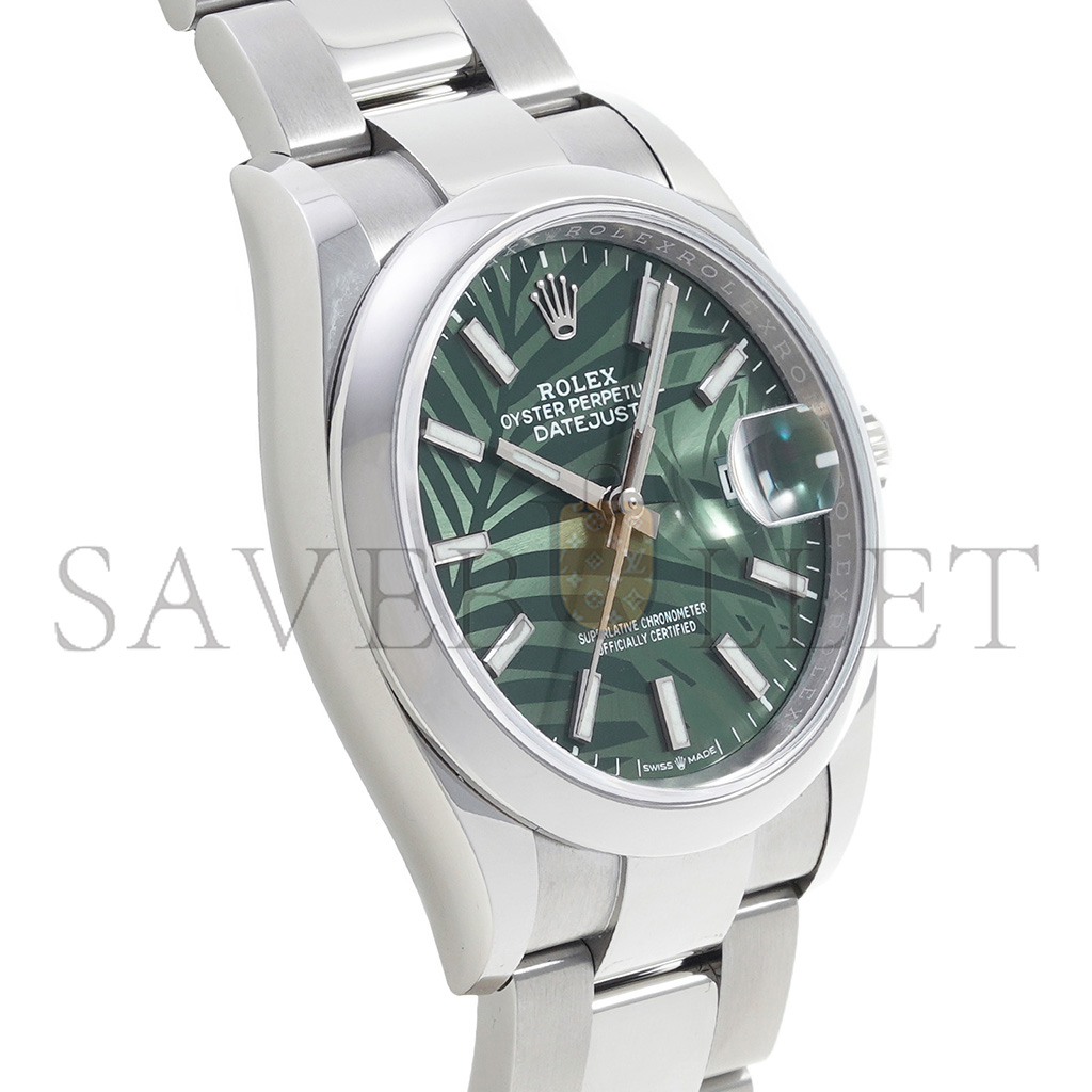 ROLEX DATEJUST OLIVE GREEN PALM PATTERN 36MM WATCH 126200