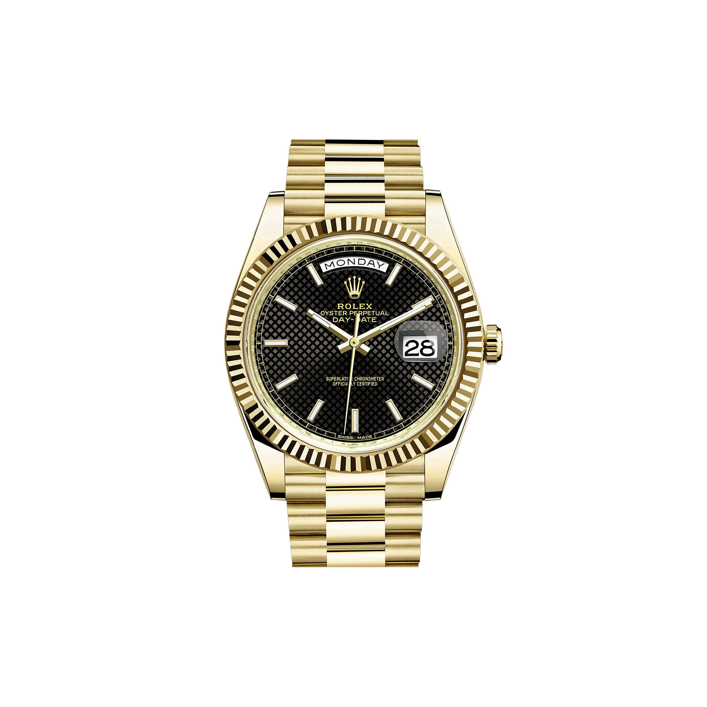 ROLEX DAY-DATE GOLD RING BLACK FACE 40MM WATCH 228238-0007