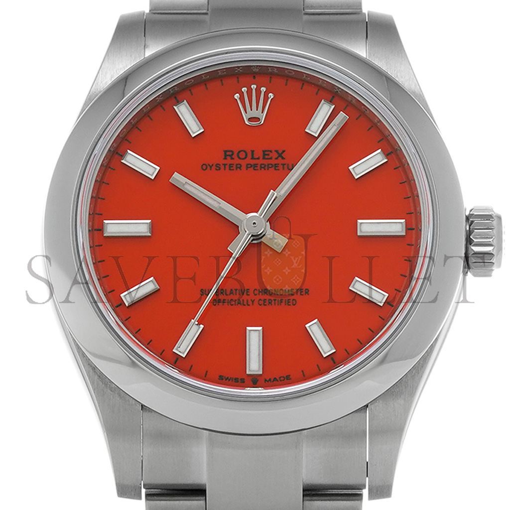 ROLEX OYSTER PERPETUAL CORAL RED 31MM WATCH 277200