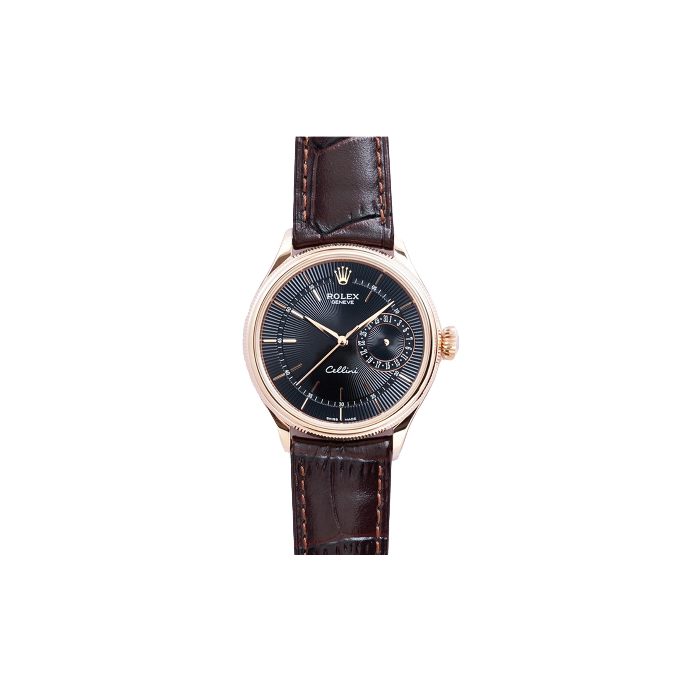 ROLEX CELLINI DATE BLACK DIAL IN EVEROSE GOLD 40MM WATCH 50515