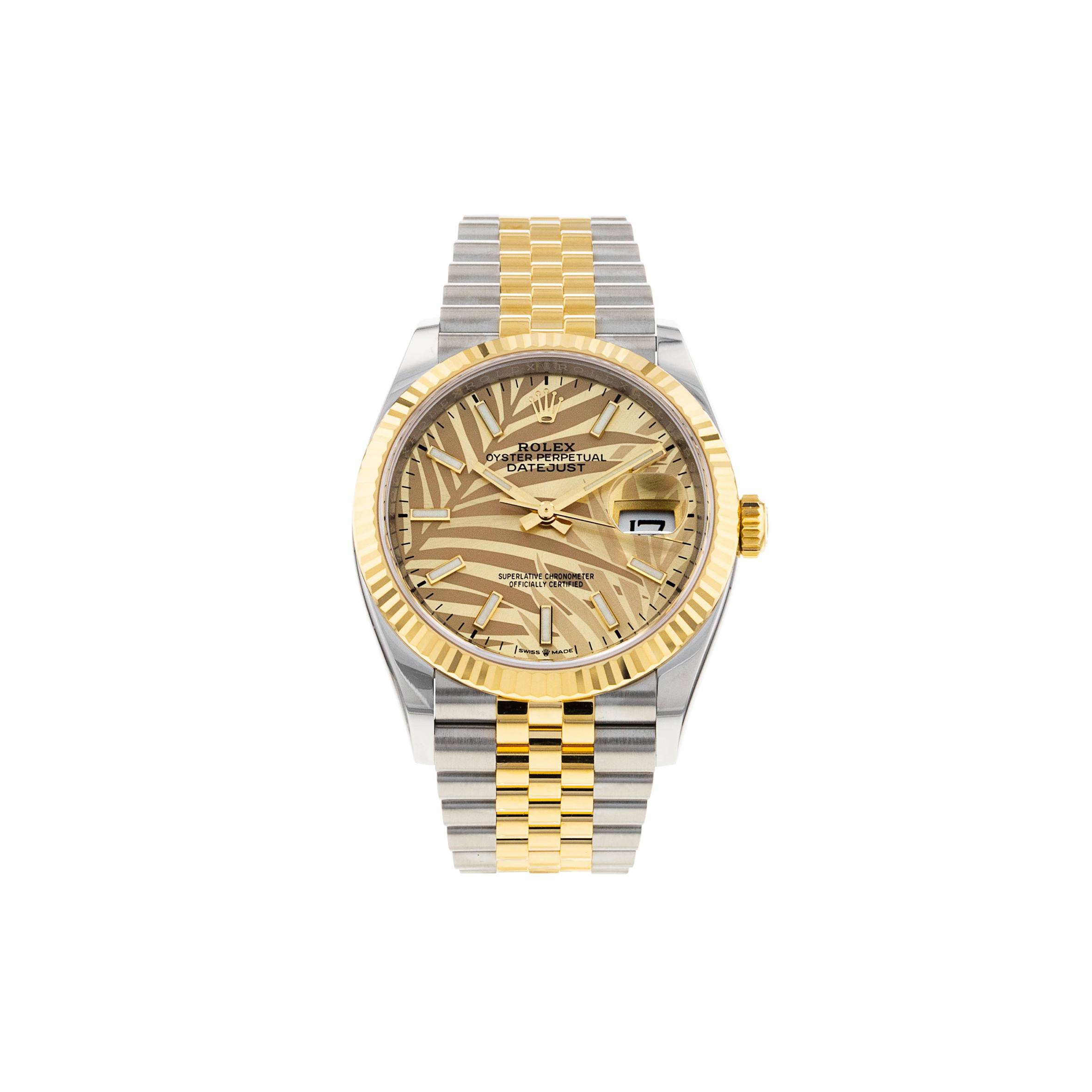 ROLEX DATEJUST GOLDEN PALM 36MM WATCH 126233
