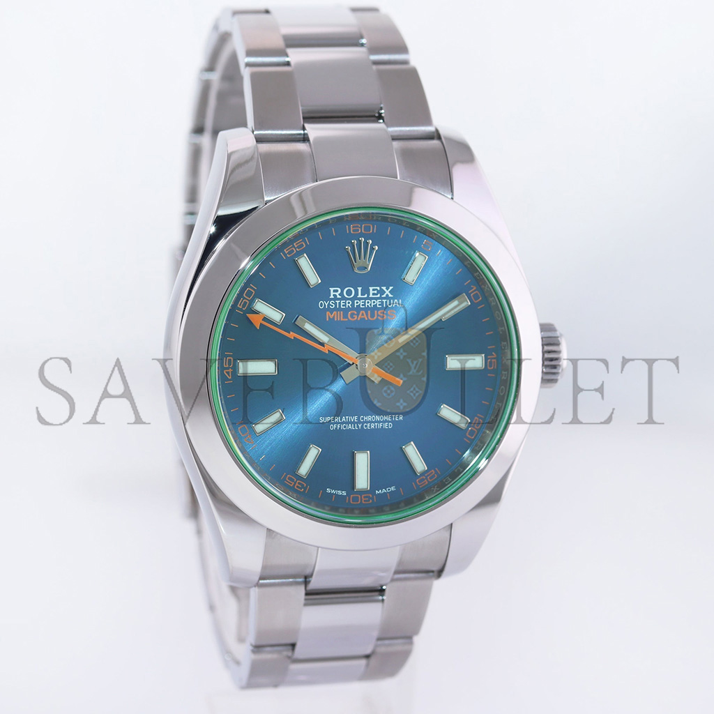ROLEX OYSTER PERPETUAL MILGAUSS BLUE DIAL 40MM WATCH 116400GV