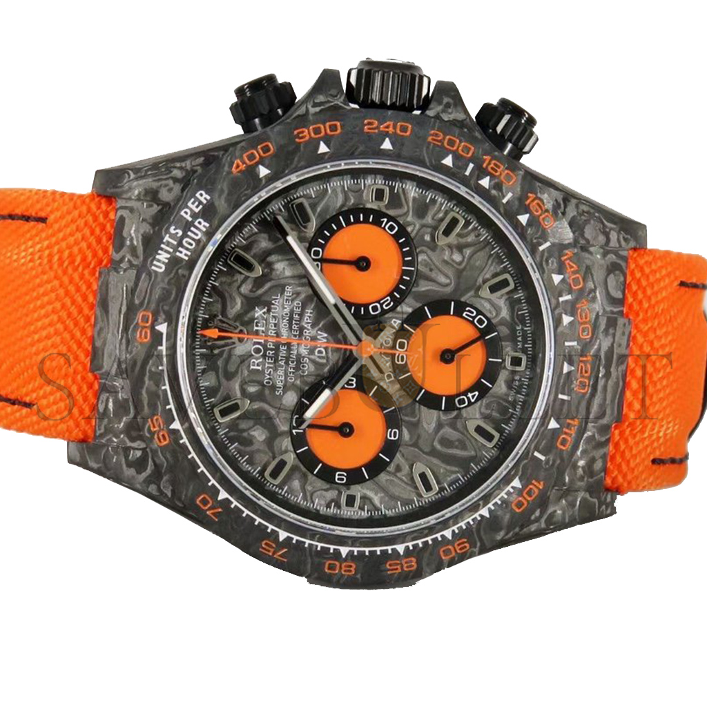 ROLEX DAYTONA DIW CARBON SWISSREPLICA DIAL ORANGE STRAP 40MM WATCH CM002-15C