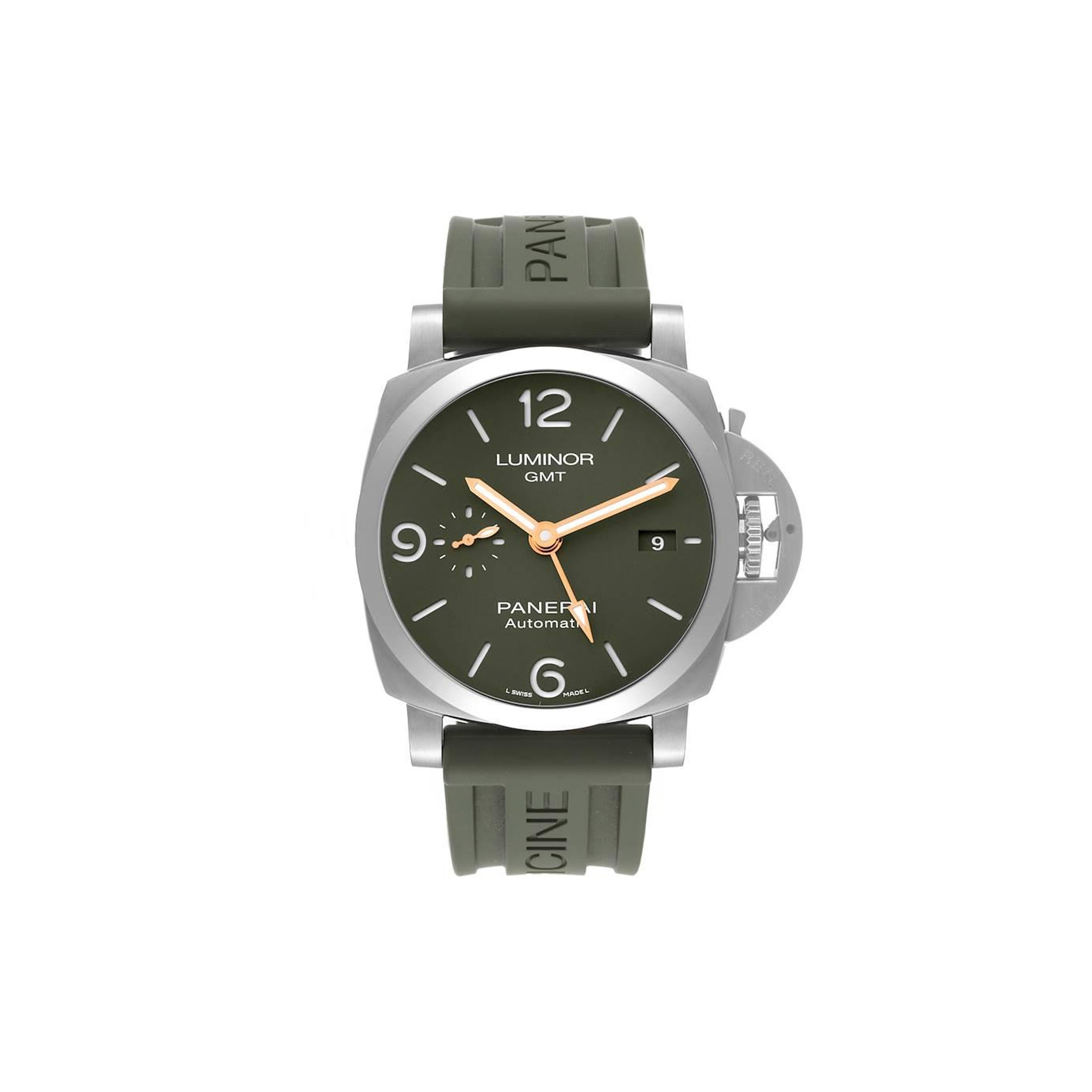 PANERAI LUMINOR 1950 GMT GREEN DIAL MS DHONI EDITION 44MM WATCH  PAM01056