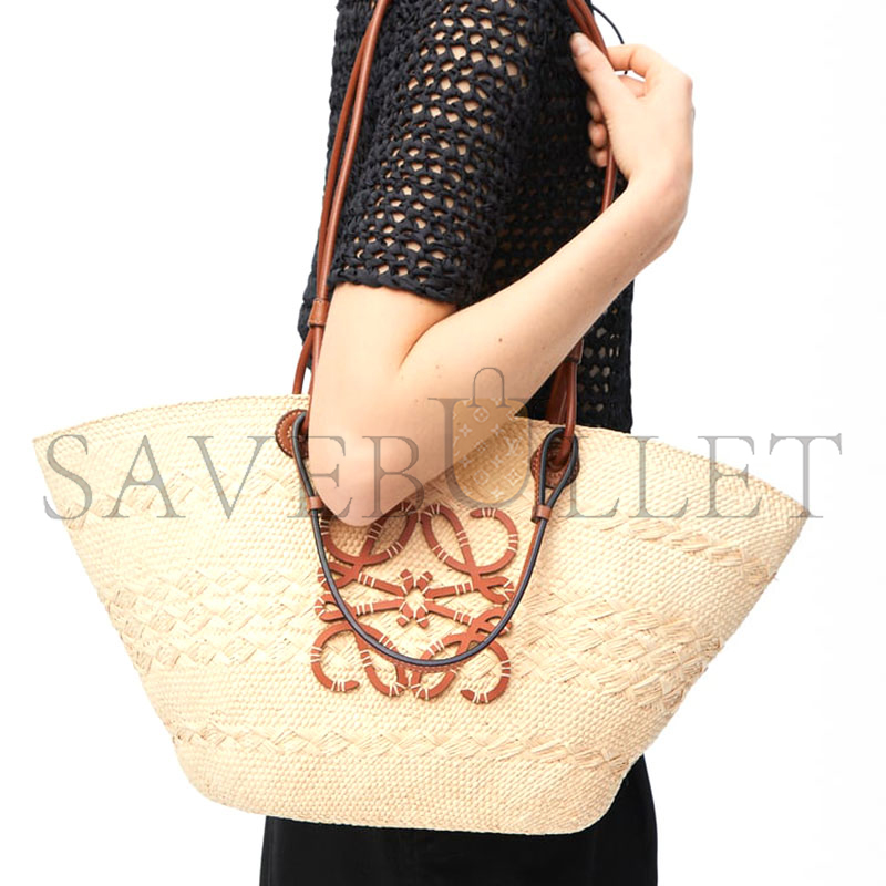 LOEWE MEDIUM ANAGRAM BASKET BAG IN IRACA PALM AND CALFSKIN A223T43X02 (46*24.5*16cm) LOEWE MEDIUM ANAGRAM BASKET BAG IN IRACA PALM AND CALFSKIN A223T43X02 (46*24.5*16cm)
