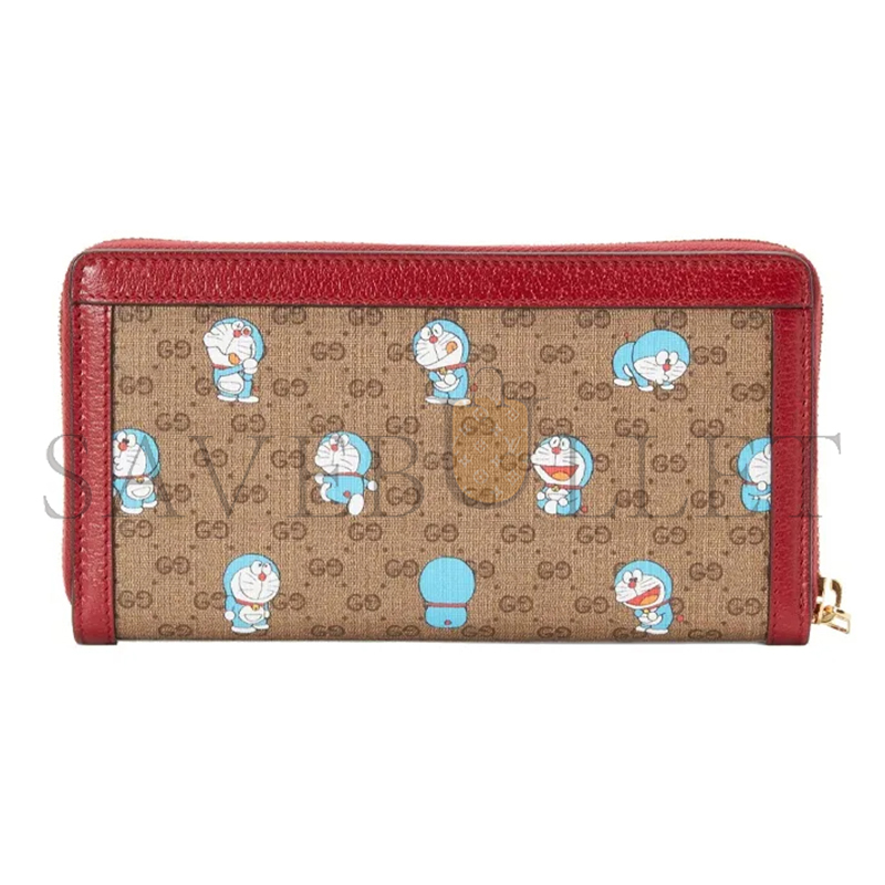 GUCCI DORAEMON COLLABORATION CANVAS WITH LEATHER LONG ZIP CLOSURE WALLET ‎647787 (19*10.5*2cm)
