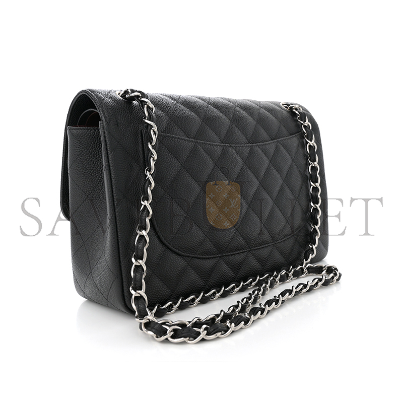 CHANEL MASTER CAVIAR QUILTED JUMBO DOUBLE FLAP BLACK 1633607 (30*20*10cm)