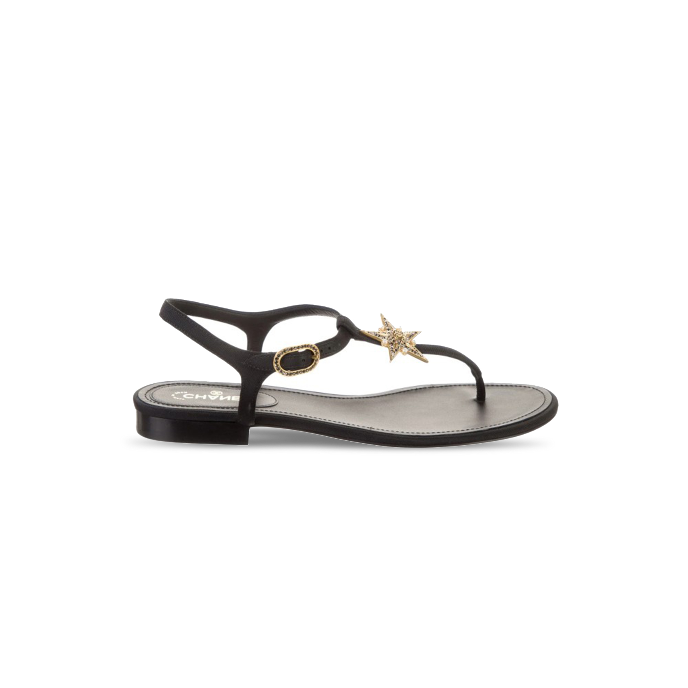 CHANEL LEATHER WOMEN’S SANDALS BLACK GOLD STARLIKE HARDWARE 