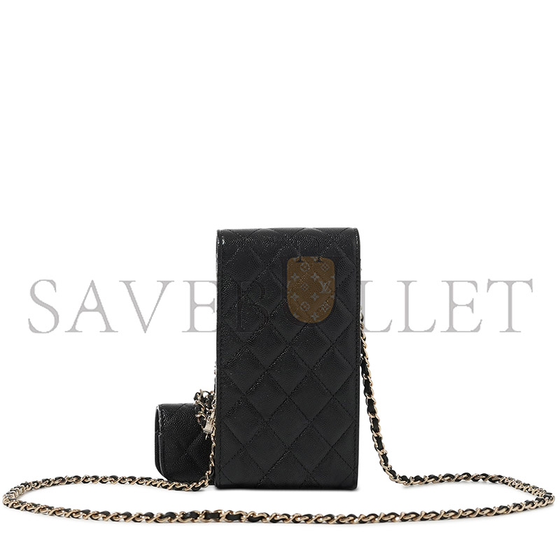 CHANEL BLACK QUILTED CAVIAR CC PHONE CLUTCH WITH POUCH GOLD HARDWARE (18.5*10*2.5cm) 