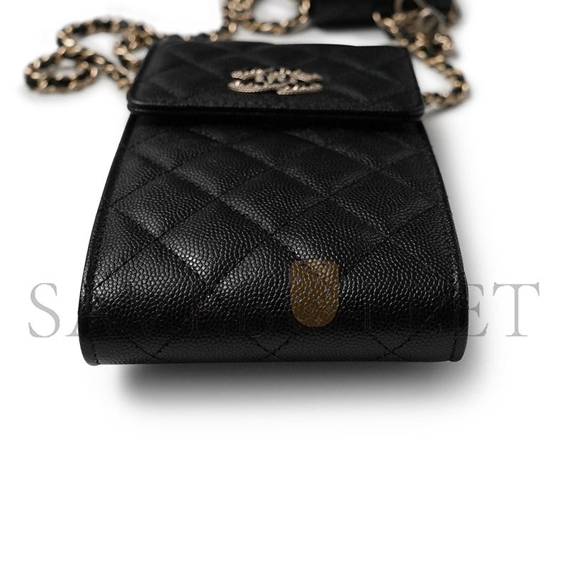 CHANEL BLACK QUILTED CAVIAR CC PHONE CLUTCH WITH POUCH GOLD HARDWARE (18.5*10*2.5cm) 
