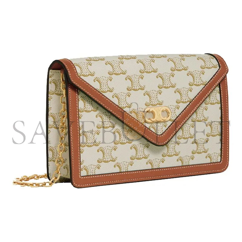 CELINE CHAIN WALLET IN TRIOMPHE CANVAS AND CALFSKIN 10H422DB5.01TA (19.5*13*4cm)
