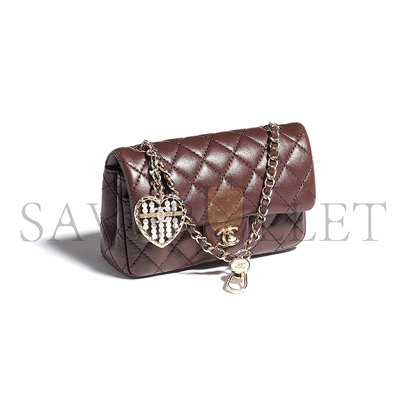 CHANEL CLASSIC MINI BAG WITH HOOK LAMBSKIN & GOLD-TONE METAL DARK BROWN AP4760 (12.5*8*5cm)