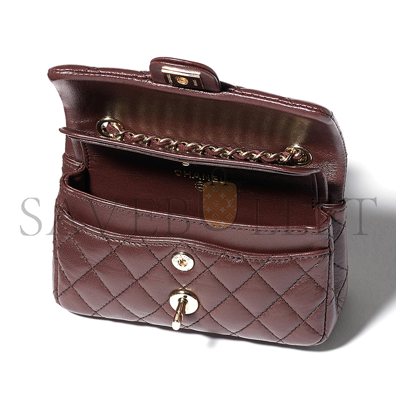 CHANEL CLASSIC MINI BAG WITH HOOK LAMBSKIN & GOLD-TONE METAL DARK BROWN AP4760 (12.5*8*5cm)