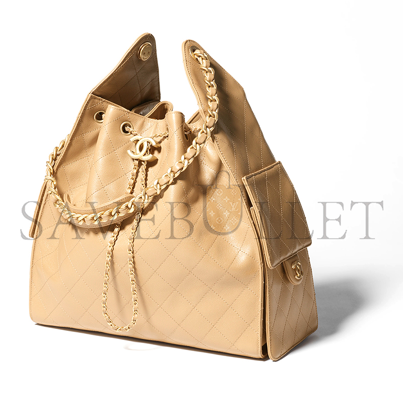 CHANEL 25 MEDIUM HANDBAG GRAINED CALFSKIN & GOLD-TONE METAL DARK BEIGE AS5311 (40*30*15cm)