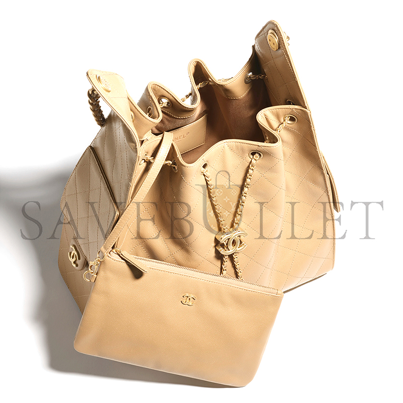 CHANEL 25 MEDIUM HANDBAG GRAINED CALFSKIN & GOLD-TONE METAL DARK BEIGE AS5311 (40*30*15cm)