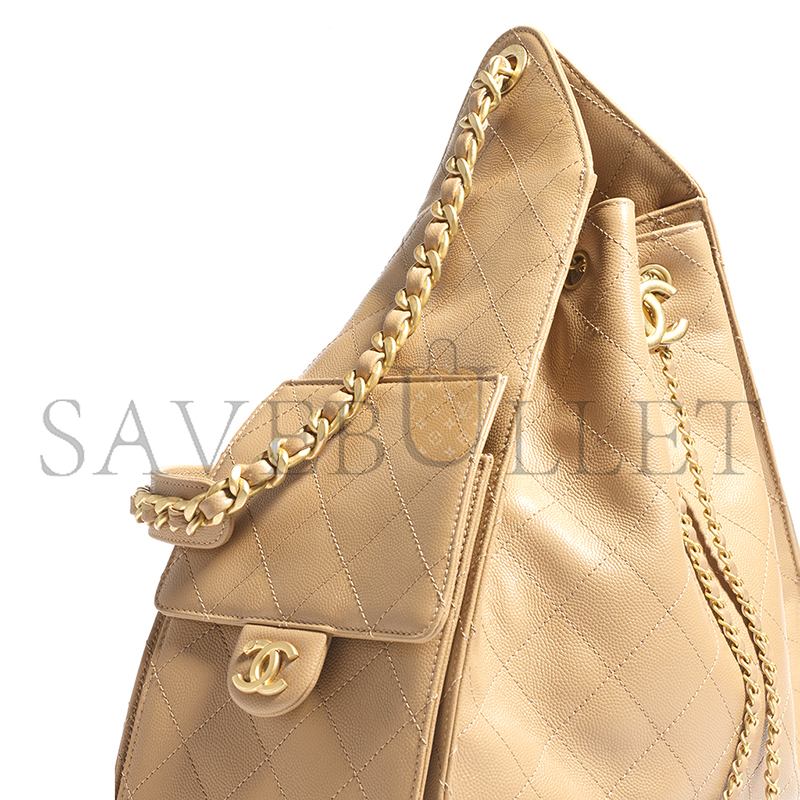 CHANEL 25 MEDIUM HANDBAG GRAINED CALFSKIN & GOLD-TONE METAL DARK BEIGE AS5311 (40*30*15cm)